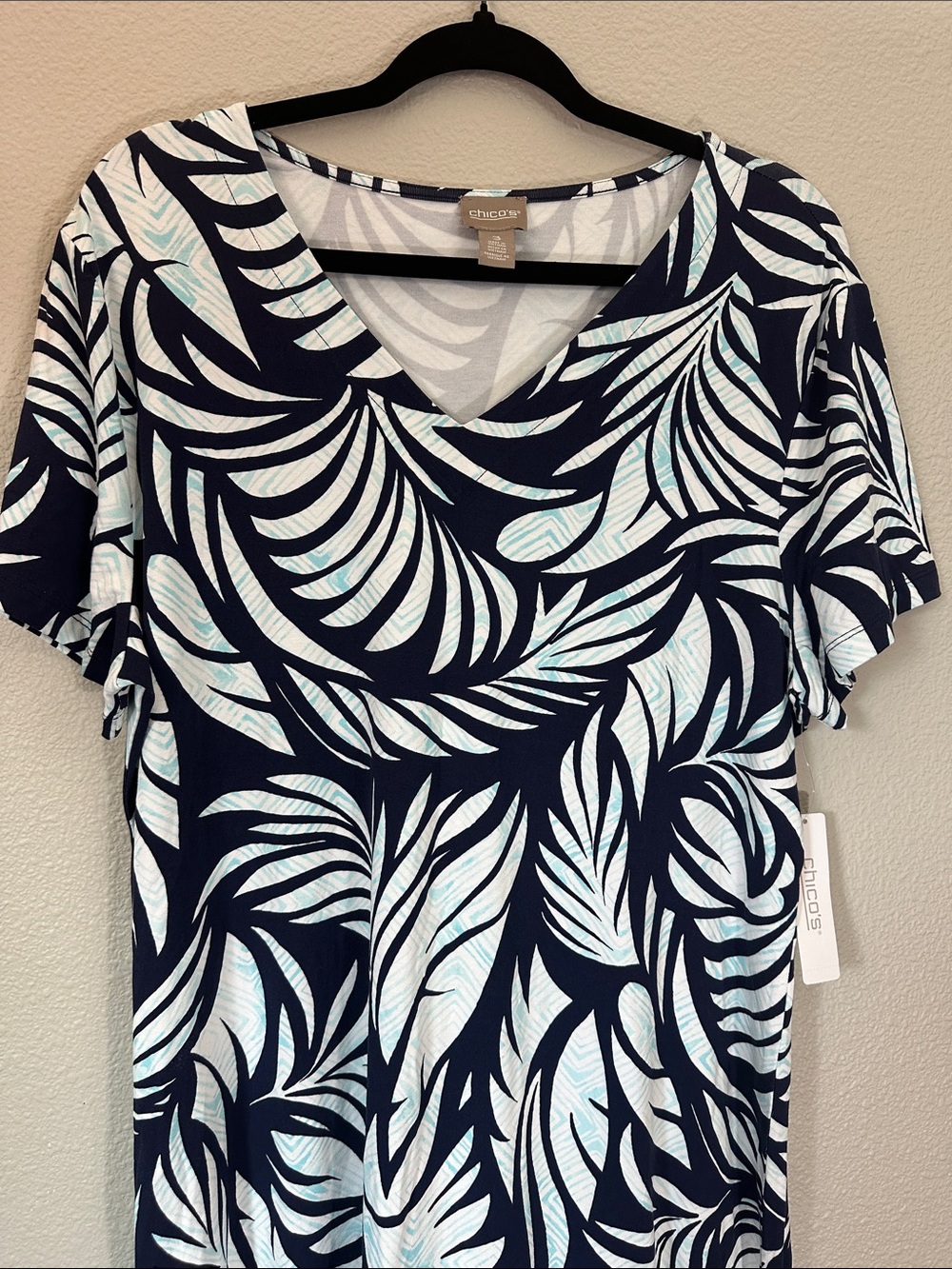 Chico Swimcover  Dress size  3 with adjustable bottom Navy & Light Blue Leaf